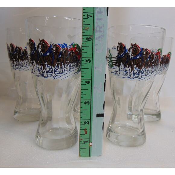 Vintage Pilsner Beer Glasses 1995 Budweiser Winter Clydesdales Set Of 6 Box Rare - Picture 3 of 14